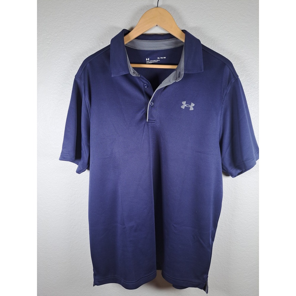 Under Armour Mens XL Navy Blue Loose Fit Performance Golf Polo Shirt HeatGear